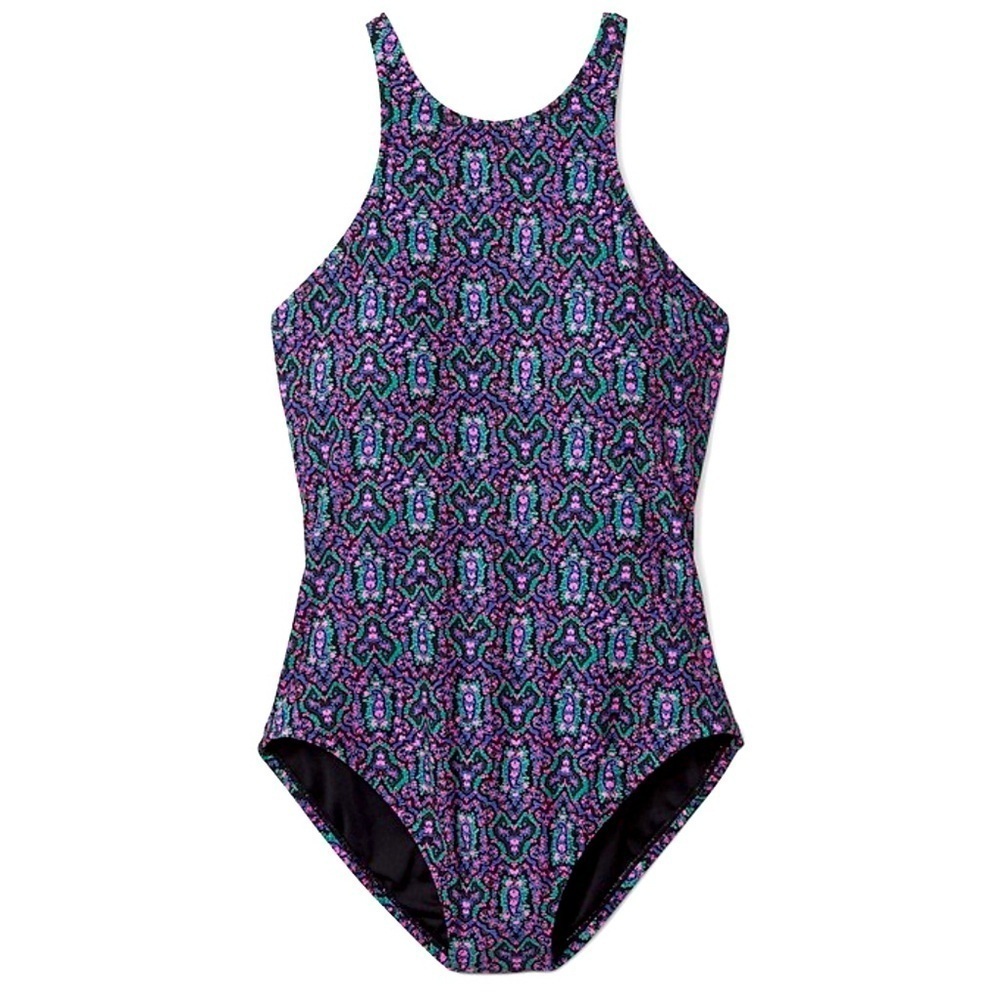 GAP High Neck Cross Back One Piece Bathing Suit Swimsuit Black Pattern